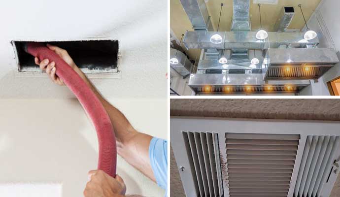 Collage of office, restaurant, and store duct cleaning