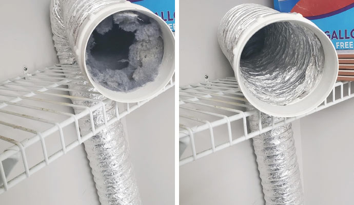 Before and after dryer vent cleaning