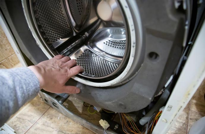 Close-up view of inside a dryer machine