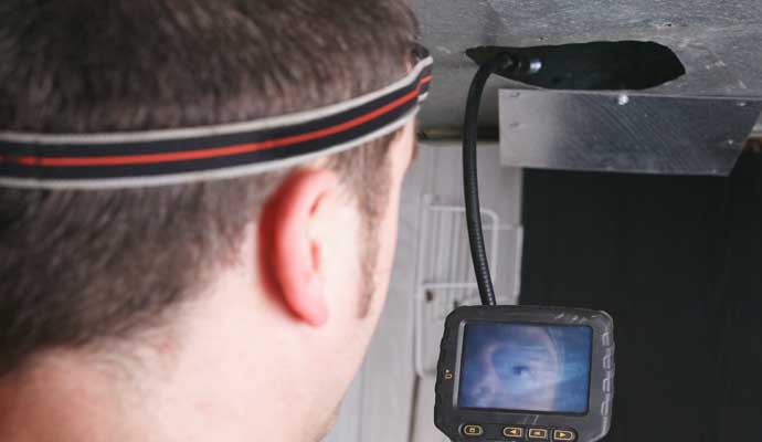 Expert inspecting ductwork