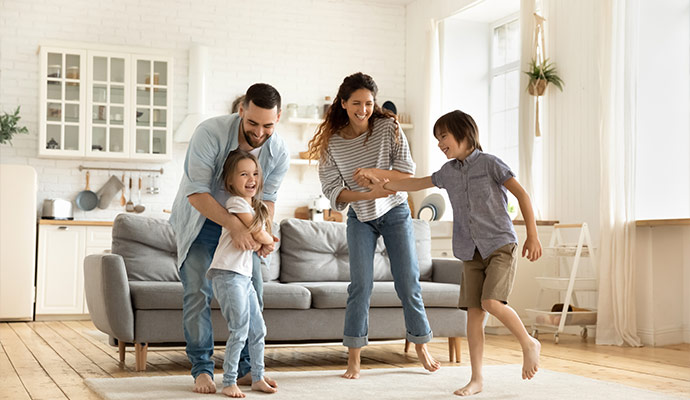 happy family in a clean room